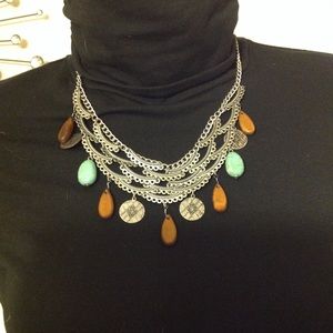 Boho Silvertone Drop Necklace